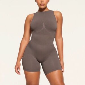 Skims Recycled Nylon Contour Lounge Onesie Romper Gray Chalk HTF NWT RARE